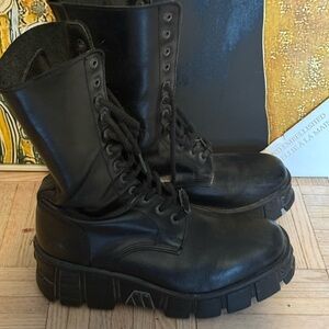 New rock Black Platform Combat Boots